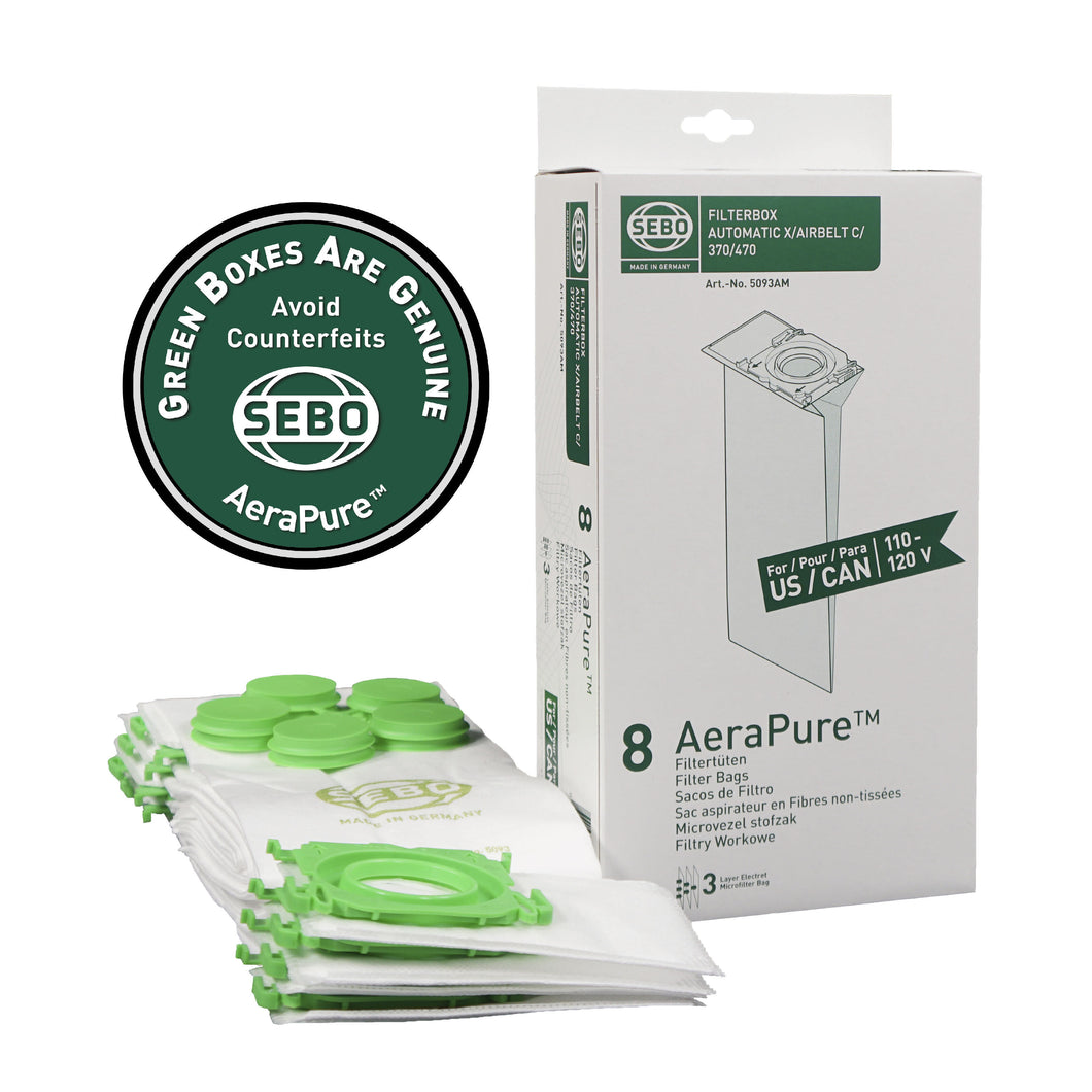 SEBO 5093AM Filter Bags (8 Pack) for Models X, G, C, & 300/350/370 Mechanical
