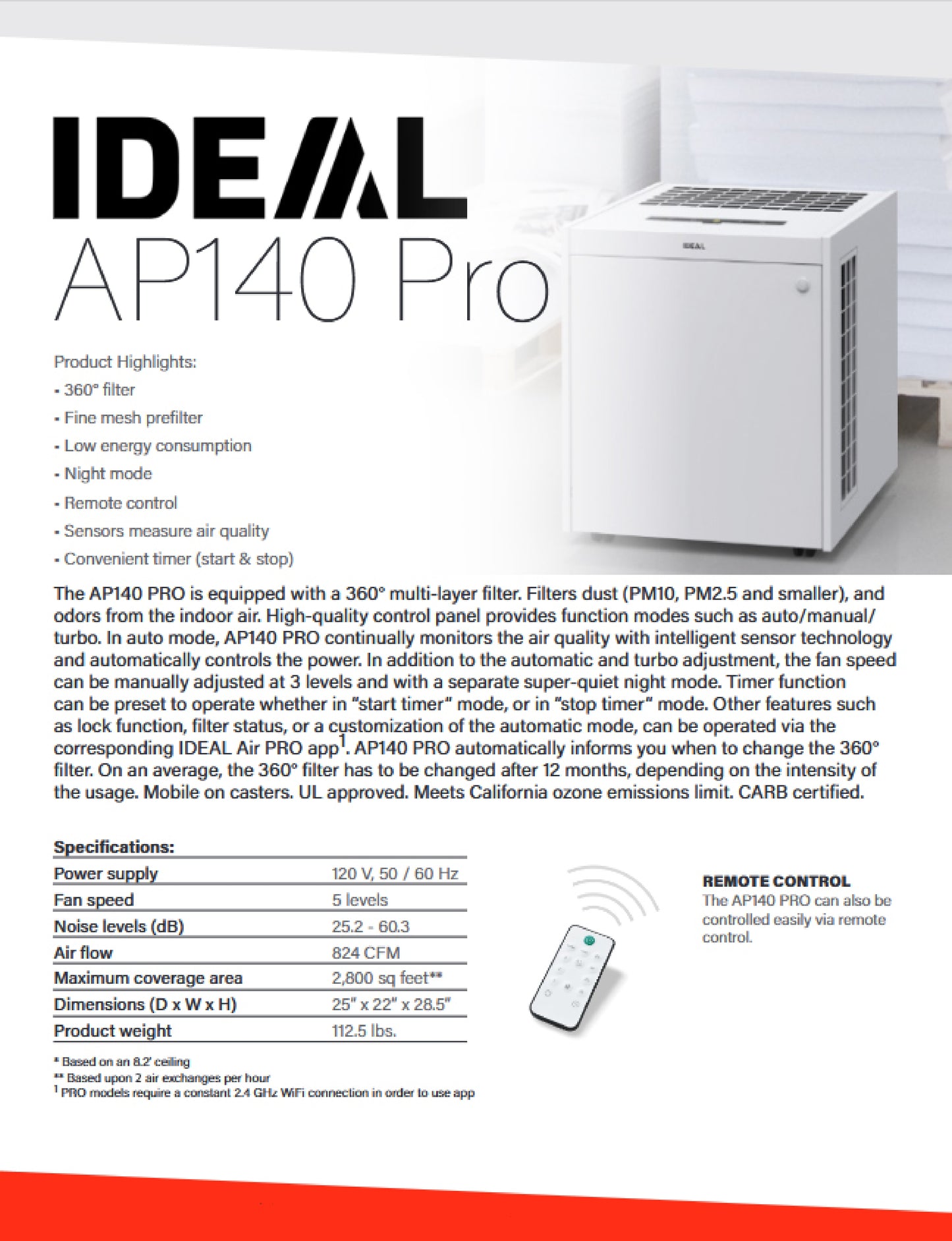 IDEAL AP140 Pro Indoor Air Purifier - 2,800 sq. ft. Coverage