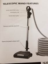 Load image into Gallery viewer, Variable speed slide control, Brush roll on/off,  handle release button, telescopic wand adjustment, depress foot pedal to release wand
