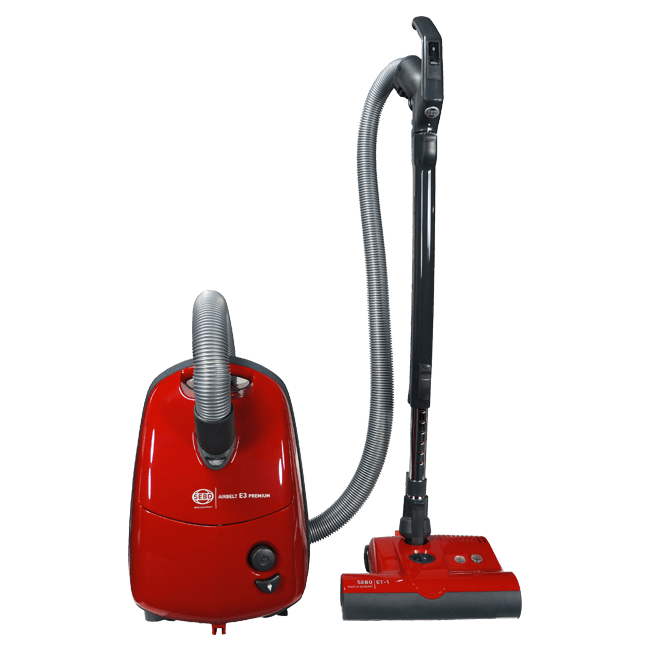 Sebo AIRBELT E3 Premium w/ET1 Powerhead & Parquet Brush Canister Vacuum 91642AM RED